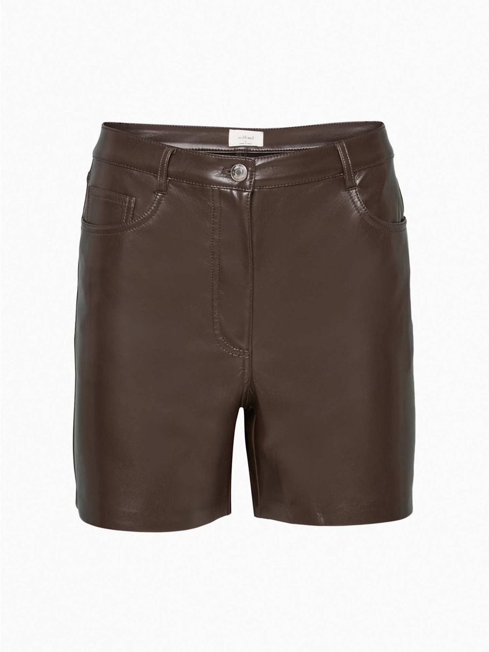 NWT Aritzia Wilfred High-Waist Faux Leather Shorts 5” in Rich Mocha Brown